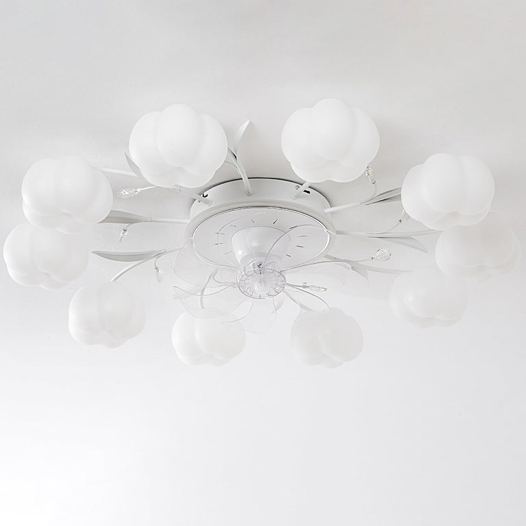 Contemporary Nordic Iron PVC Cotton Pumpkin Semi-Flush Mount Ceiling Fan Light for Bedroom 6/8/10 Lights