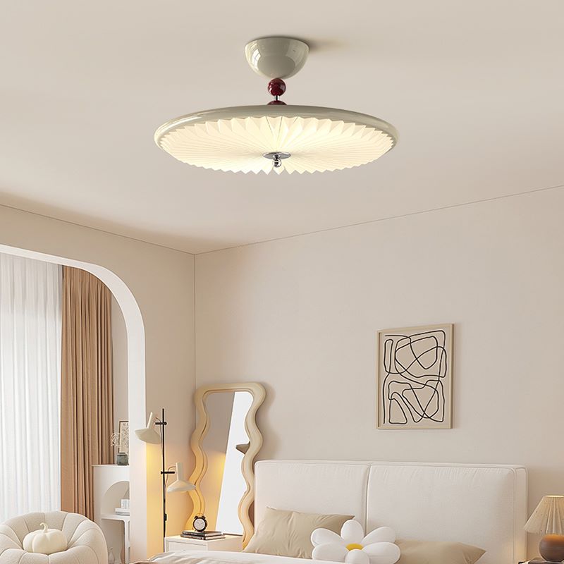 Vintage Iron Acrylic Round Pleated LED Semi-Flush Mount Ceiling Light for Bedroom
