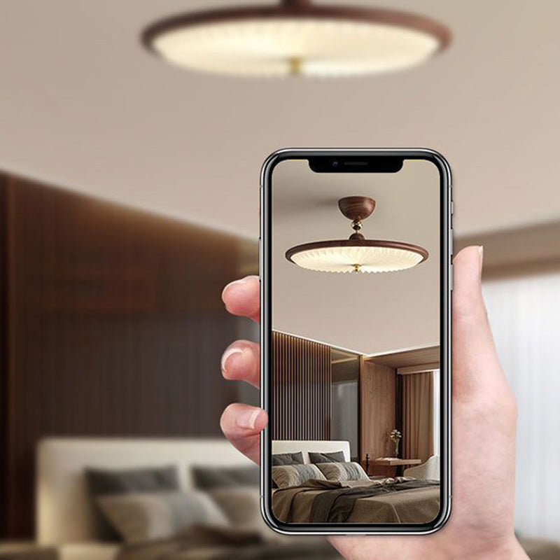 Vintage Iron Acrylic Round Pleated LED Semi-Flush Mount Ceiling Light for Bedroom