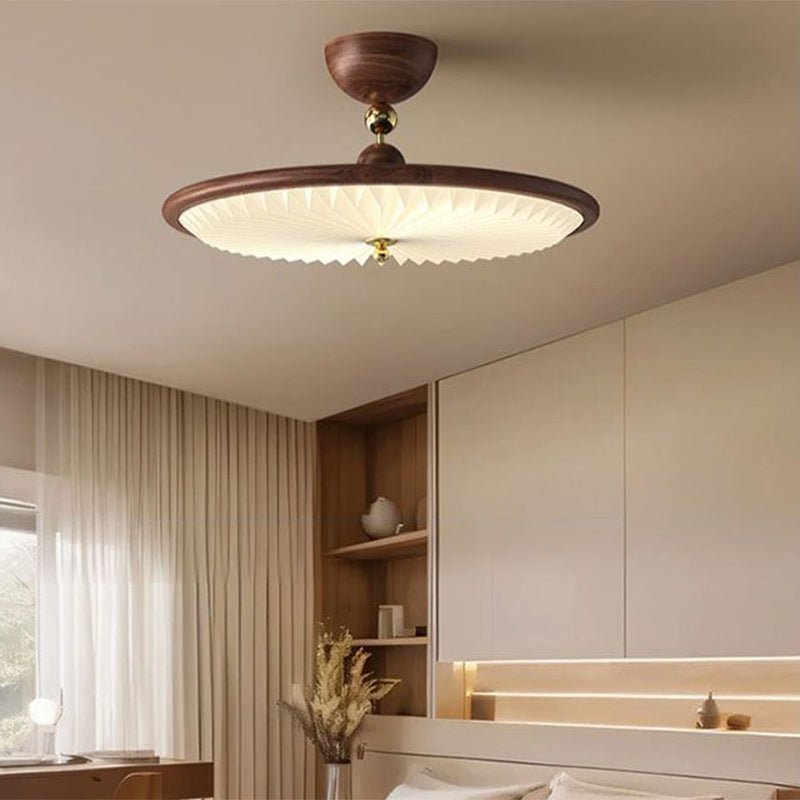 Vintage Iron Acrylic Round Pleated LED Semi-Flush Mount Ceiling Light for Bedroom