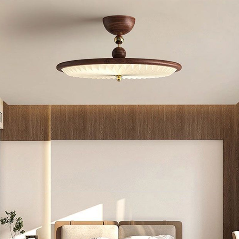 Vintage Iron Acrylic Round Pleated LED Semi-Flush Mount Ceiling Light for Bedroom