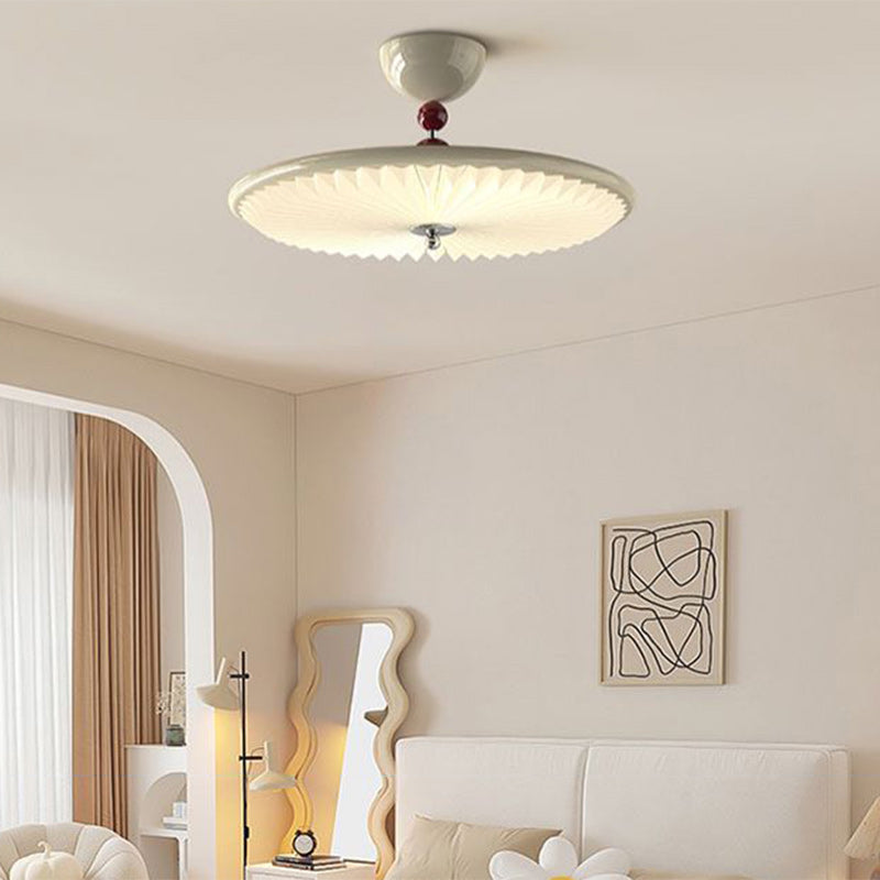 Vintage Iron Acrylic Round Pleated LED Semi-Flush Mount Ceiling Light for Bedroom