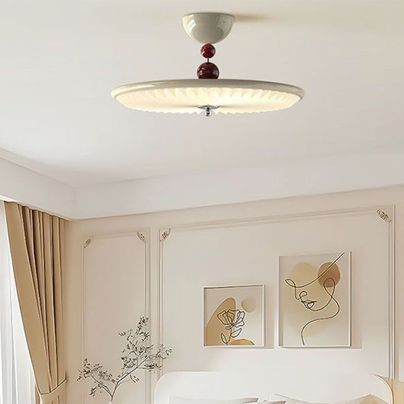 Vintage Iron Acrylic Round Pleated LED Semi-Flush Mount Ceiling Light for Bedroom