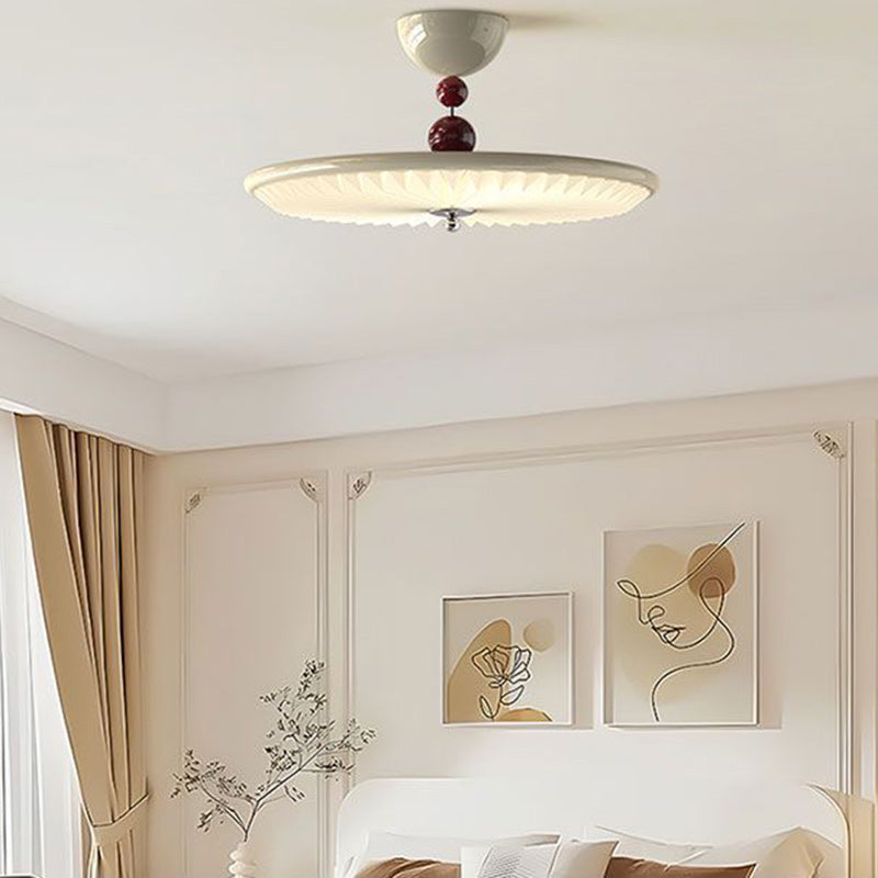Vintage Iron Acrylic Round Pleated LED Semi-Flush Mount Ceiling Light for Bedroom