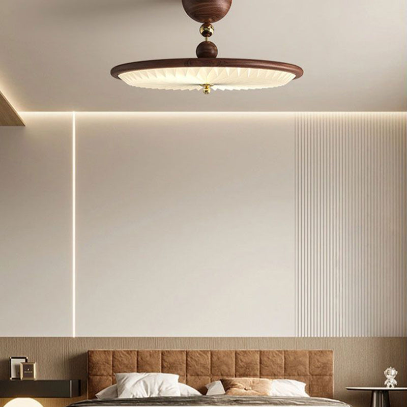 Vintage Iron Acrylic Round Pleated LED Semi-Flush Mount Ceiling Light for Bedroom