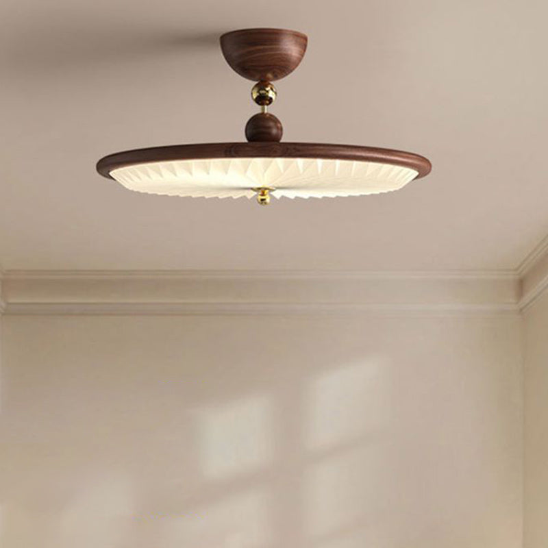 Vintage Iron Acrylic Round Pleated LED Semi-Flush Mount Ceiling Light for Bedroom