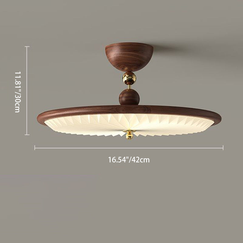 Vintage Iron Acrylic Round Pleated LED Semi-Flush Mount Ceiling Light for Bedroom
