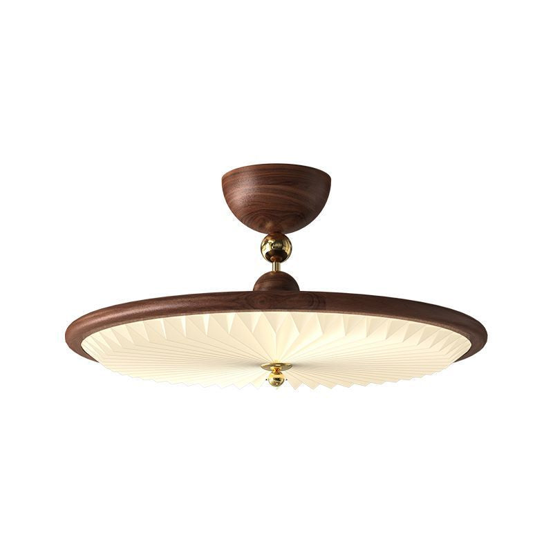 Vintage Iron Acrylic Round Pleated LED Semi-Flush Mount Ceiling Light for Bedroom