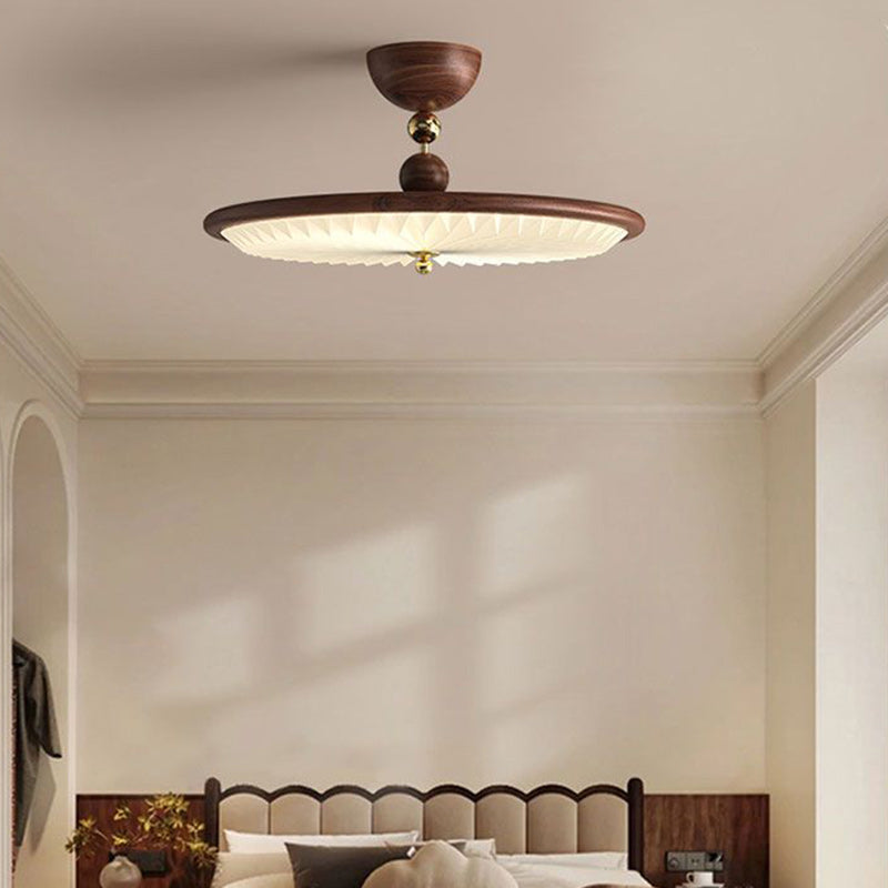 Vintage Iron Acrylic Round Pleated LED Semi-Flush Mount Ceiling Light for Bedroom