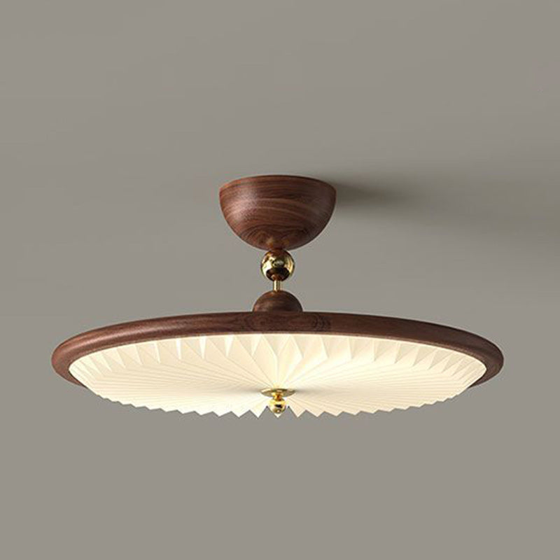Vintage Iron Acrylic Round Pleated LED Semi-Flush Mount Ceiling Light for Bedroom
