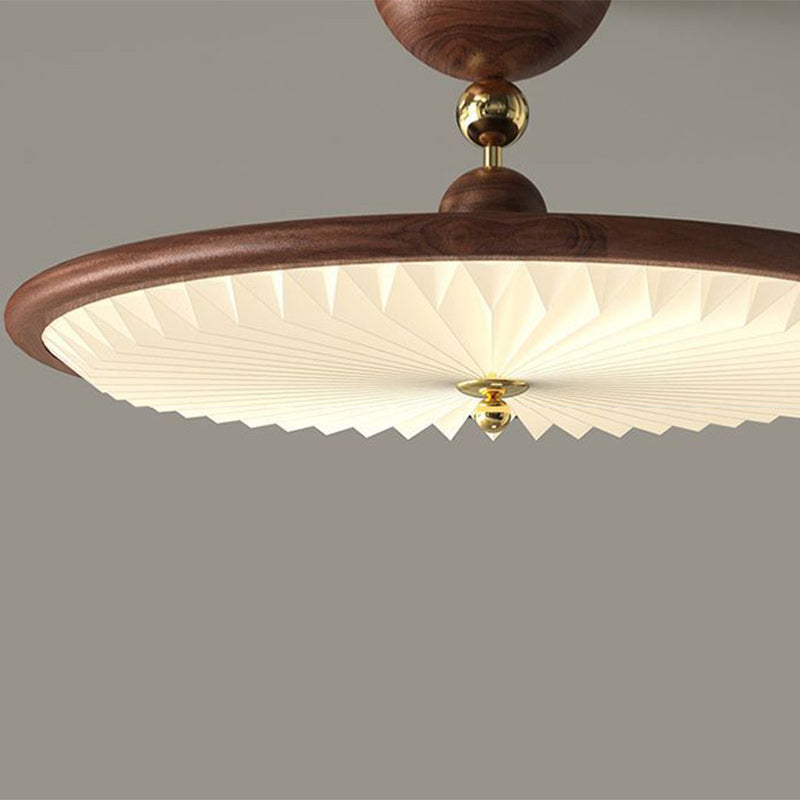 Vintage Iron Acrylic Round Pleated LED Semi-Flush Mount Ceiling Light for Bedroom