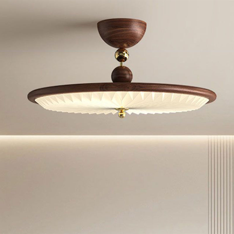 Vintage Iron Acrylic Round Pleated LED Semi-Flush Mount Ceiling Light for Bedroom