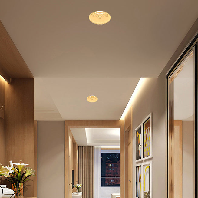 Traditional French Plaster Aluminum Round Carved Recessed Flush Mount Ceiling Light | Spotlights for Hallway Decor