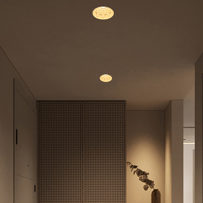Traditional French Plaster Aluminum Round Carved Recessed Flush Mount Ceiling Light | Spotlights for Hallway Decor