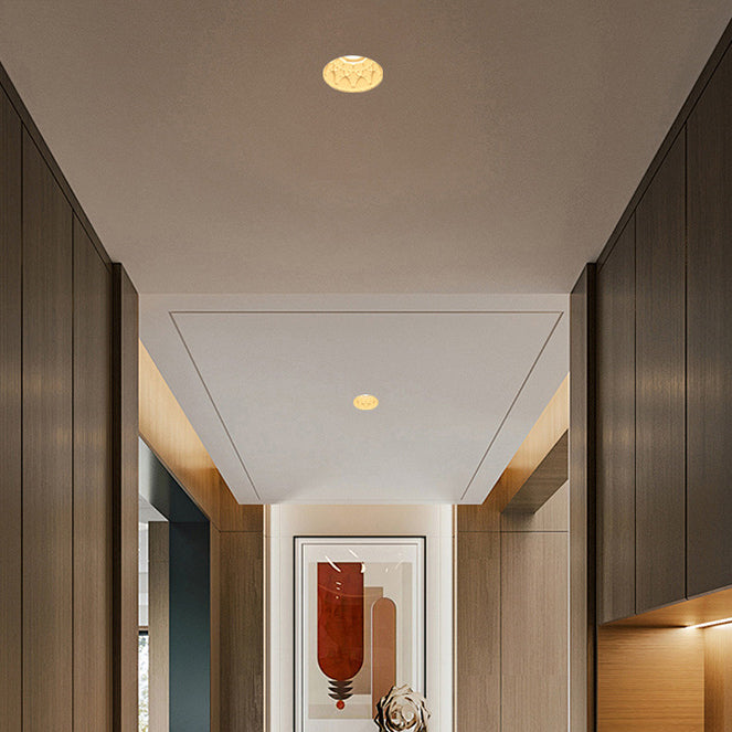 Traditional French Plaster Aluminum Round Carved Recessed Flush Mount Ceiling Light | Spotlights for Hallway Decor