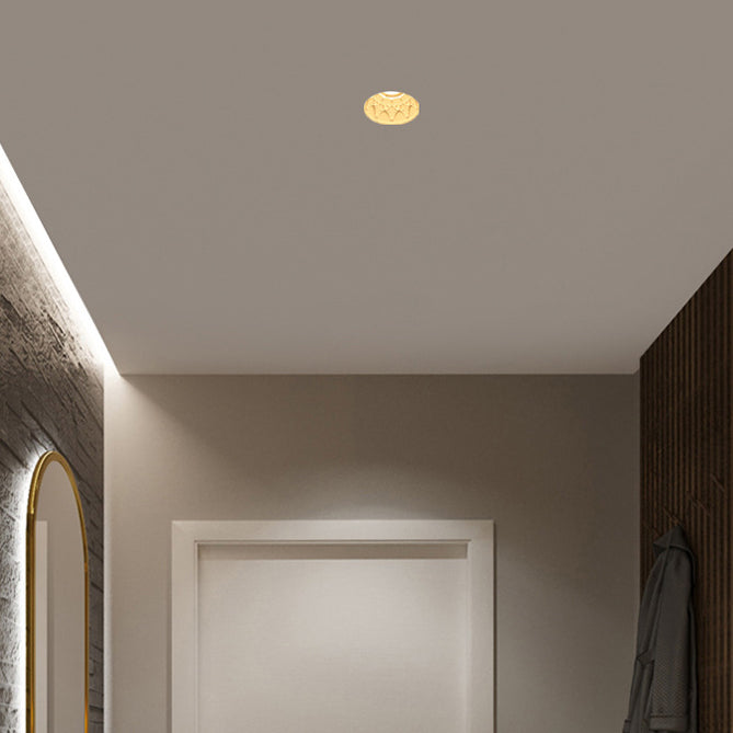 Traditional French Plaster Aluminum Round Carved Recessed Flush Mount Ceiling Light | Spotlights for Hallway Decor