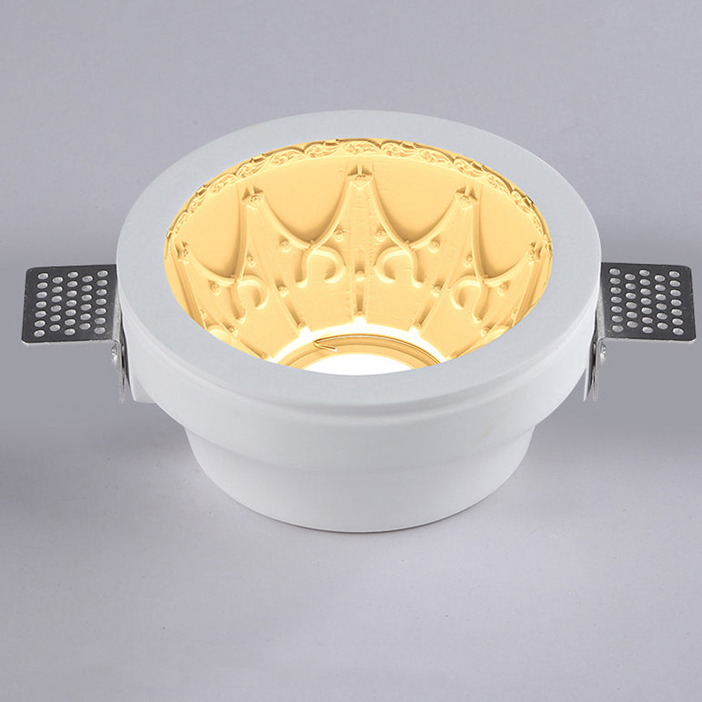 Traditional French Plaster Aluminum Round Carved Recessed Flush Mount Ceiling Light | Spotlights for Hallway Decor