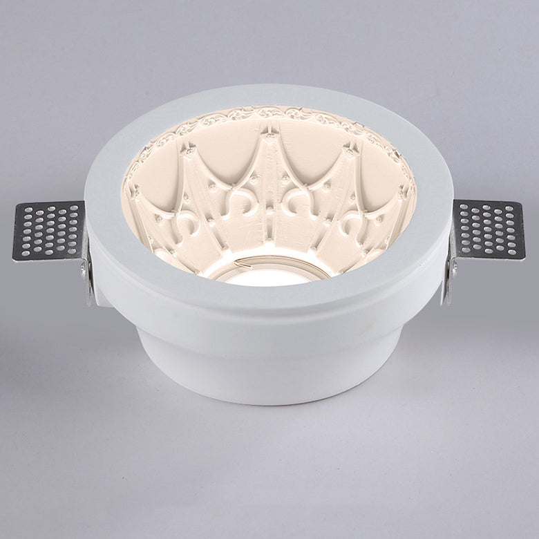 Traditional French Plaster Aluminum Round Carved Recessed Flush Mount Ceiling Light | Spotlights for Hallway Decor