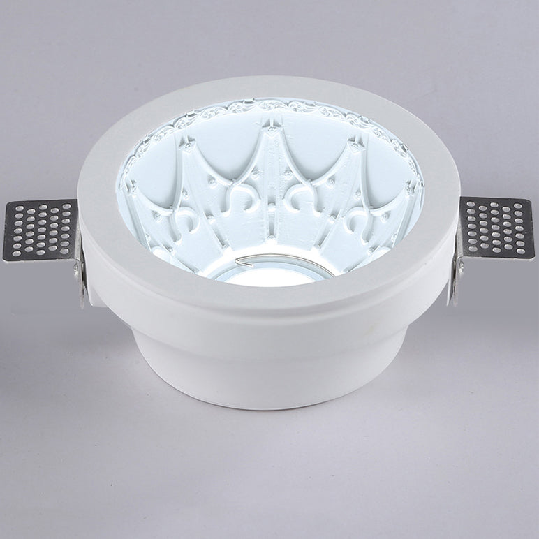 Traditional French Plaster Aluminum Round Carved Recessed Flush Mount Ceiling Light | Spotlights for Hallway Decor