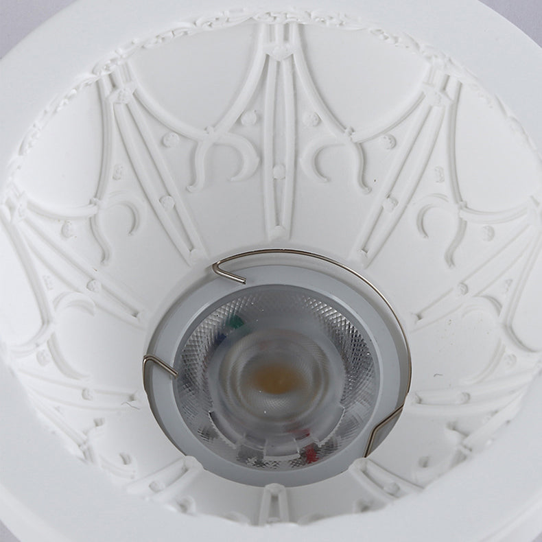 Traditional French Plaster Aluminum Round Carved Recessed Flush Mount Ceiling Light | Spotlights for Hallway Decor