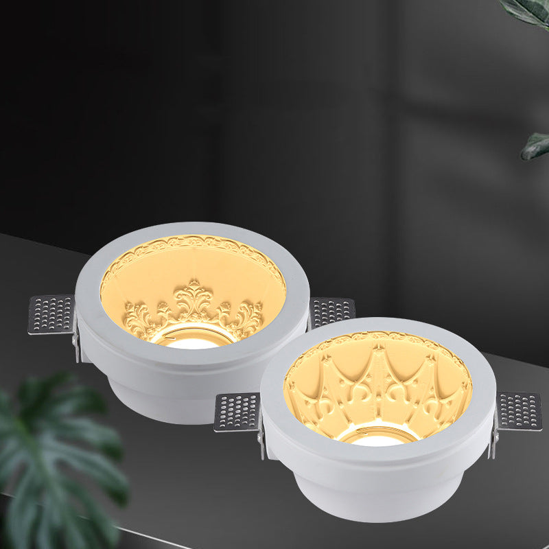Traditional French Plaster Aluminum Round Carved Recessed Flush Mount Ceiling Light | Spotlights for Hallway Decor