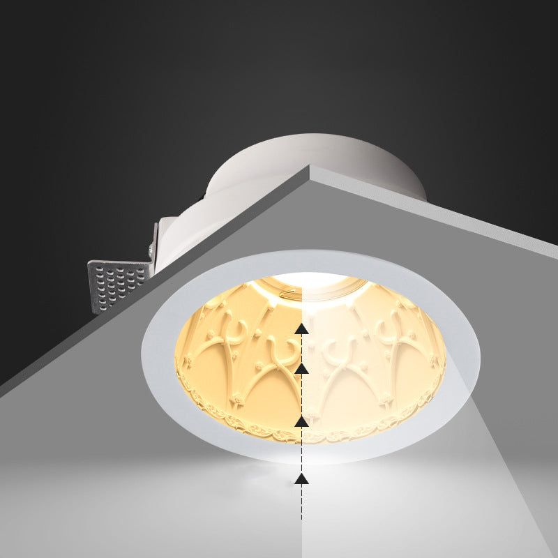 Traditional French Plaster Aluminum Round Carved Recessed Flush Mount Ceiling Light | Spotlights for Hallway Decor