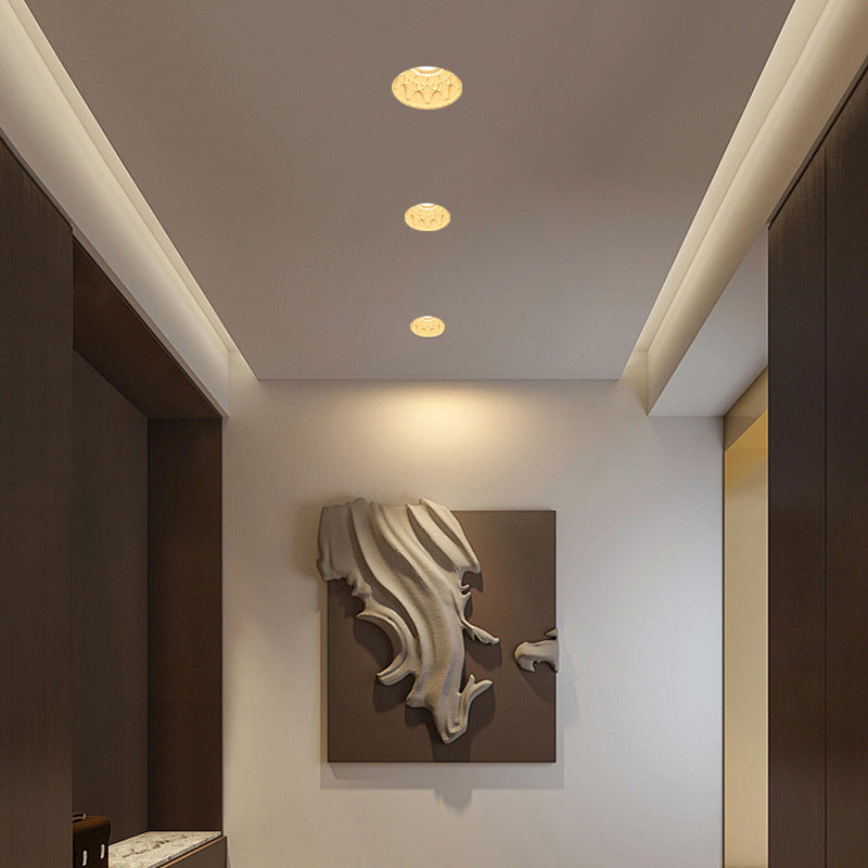 Traditional French Plaster Aluminum Round Carved Recessed Flush Mount Ceiling Light | Spotlights for Hallway Decor