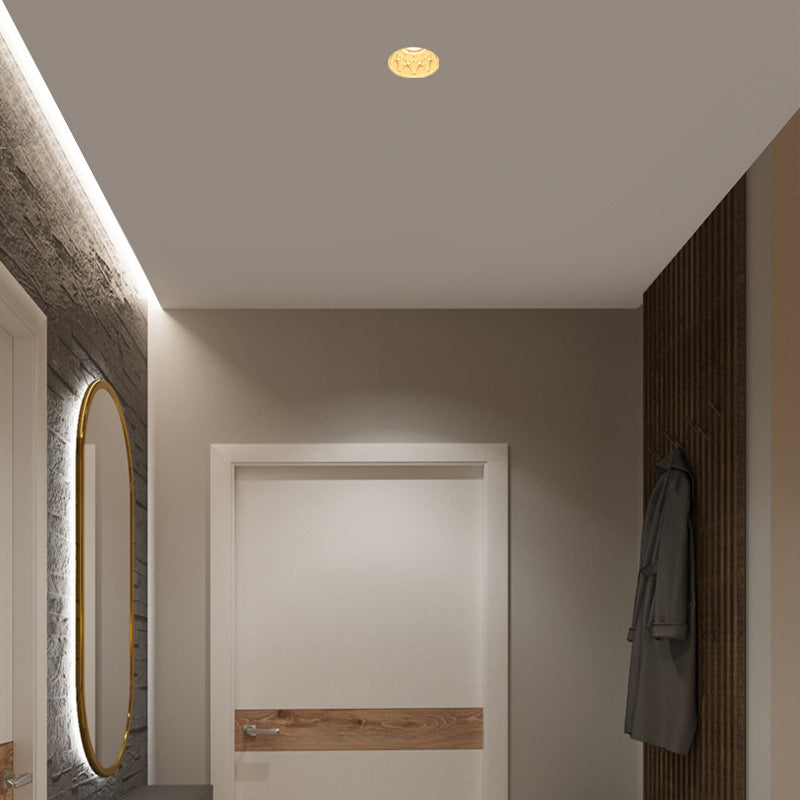 Traditional French Plaster Aluminum Round Carved Recessed Flush Mount Ceiling Light | Spotlights for Hallway Decor