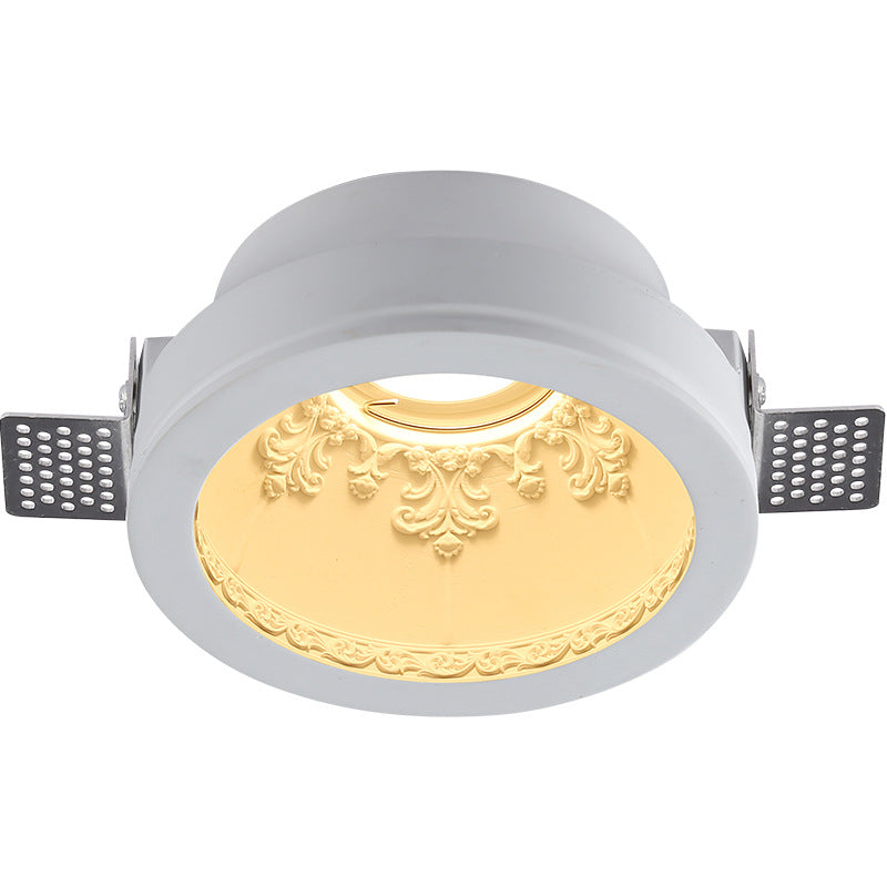 Traditional French Plaster Aluminum Round Carved Recessed Flush Mount Ceiling Light | Spotlights for Hallway Decor