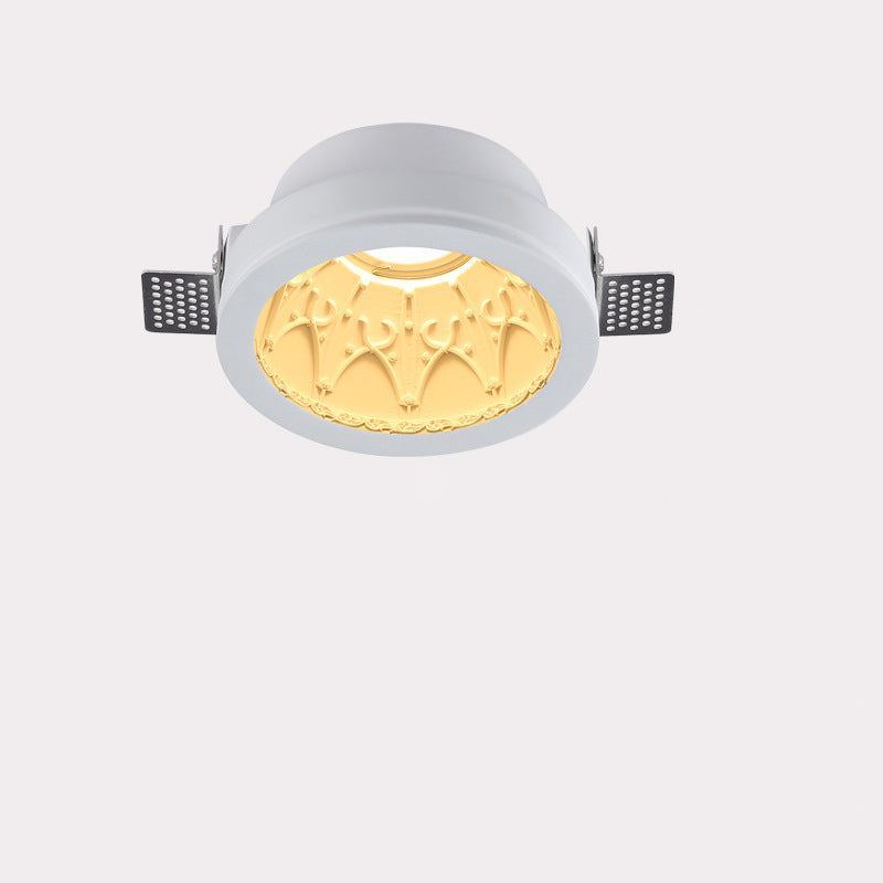 Traditional French Plaster Aluminum Round Carved Recessed Flush Mount Ceiling Light | Spotlights for Hallway Decor