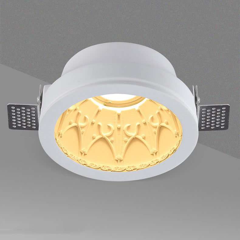 Traditional French Plaster Aluminum Round Carved Recessed Flush Mount Ceiling Light | Spotlights for Hallway Decor