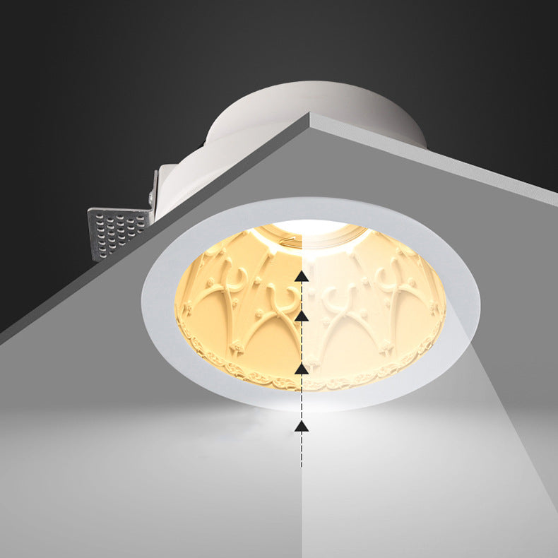 Traditional French Plaster Aluminum Round Carved Recessed Flush Mount Ceiling Light | Spotlights for Hallway Decor