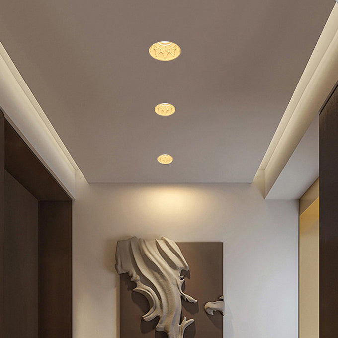 Traditional French Plaster Aluminum Round Carved Recessed Flush Mount Ceiling Light | Spotlights for Hallway Decor