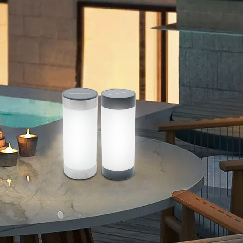 Modern Minimalist Solar Waterproof LED Outdoor Table Lamp - Stainless Steel & Plastic Glass Cylinder for Patio