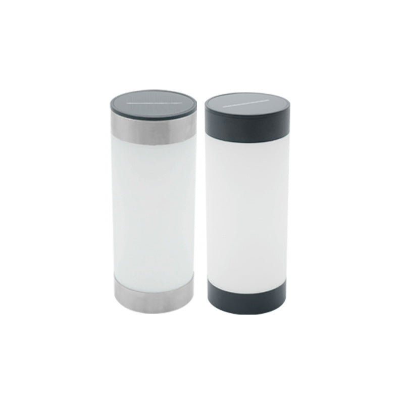 Modern Minimalist Solar Waterproof LED Outdoor Table Lamp - Stainless Steel & Plastic Glass Cylinder for Patio