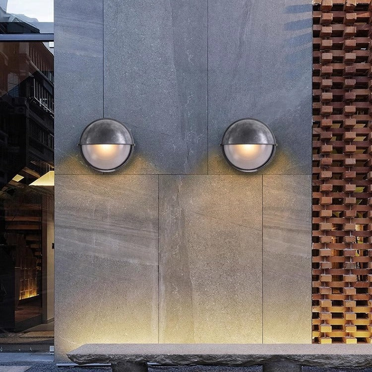 Contemporary Waterproof Aluminum Frosted Glass Round Outdoor Wall Sconce Lamp