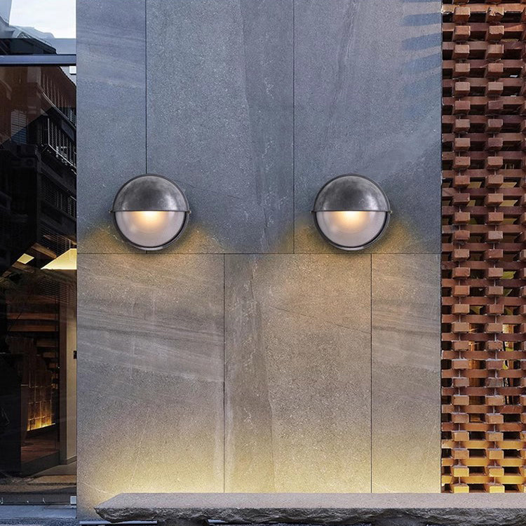 Contemporary Waterproof Aluminum Frosted Glass Round Outdoor Wall Sconce Lamp