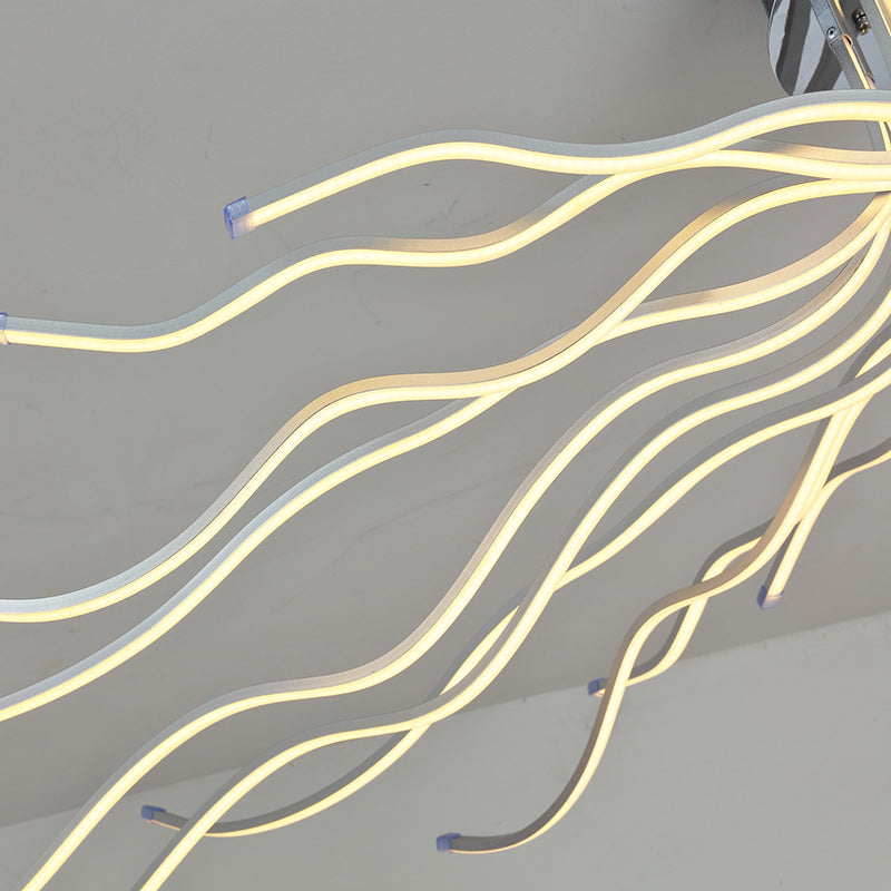 Contemporary Wave LED Semi-Flush Mount Ceiling Light for Living Room, Aluminum & Acrylic Design
