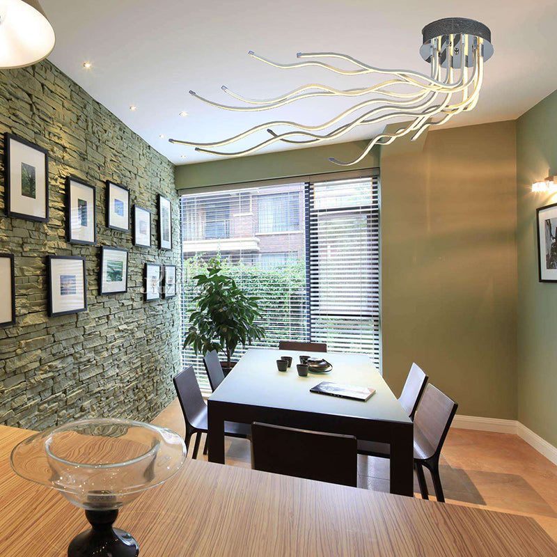 Contemporary Wave LED Semi-Flush Mount Ceiling Light for Living Room, Aluminum & Acrylic Design