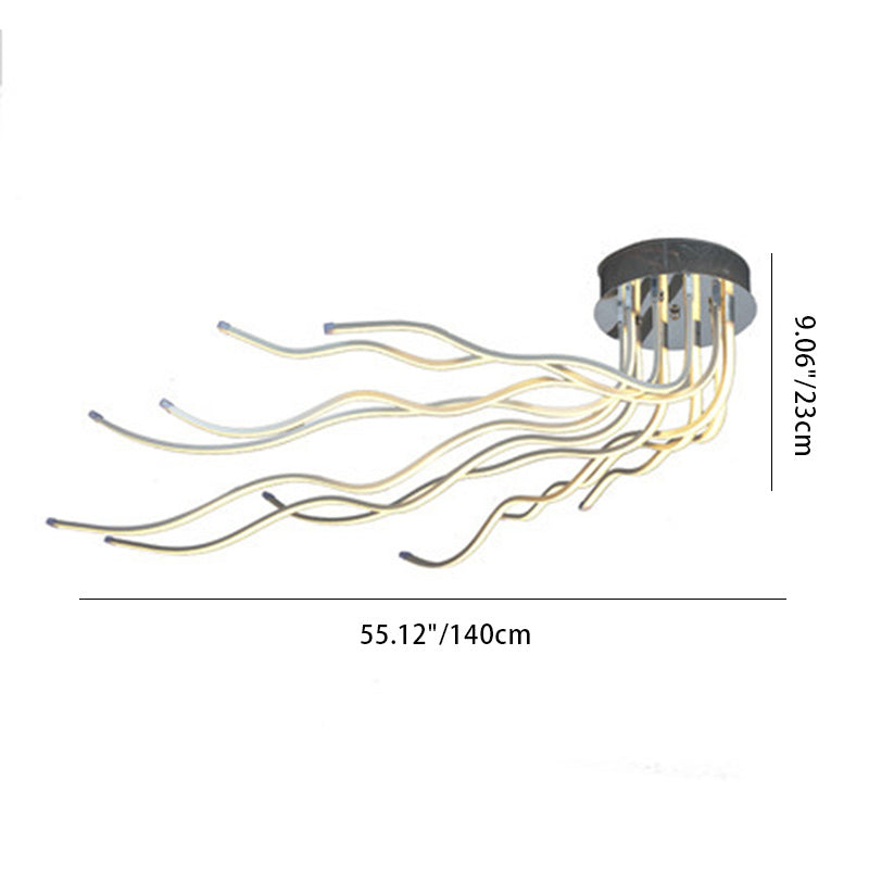 Contemporary Wave LED Semi-Flush Mount Ceiling Light for Living Room, Aluminum & Acrylic Design