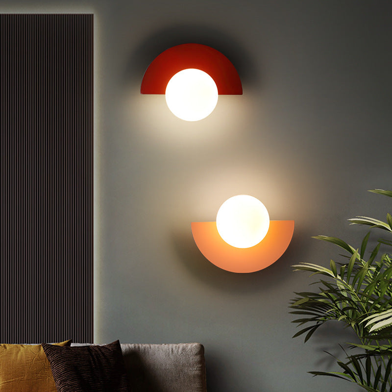 Modern Minimalist Glass Spherical Colorful Semicircle Wall Sconce Lamp