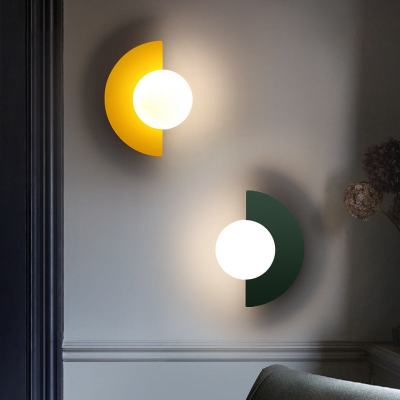 Modern Minimalist Glass Sphere Half-Circle Wall Sconce Lamp - Colorful 1-Light Design