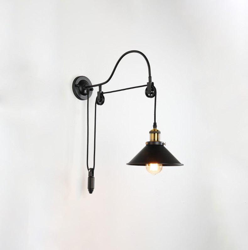Retro Industrial Wrought Iron Pulley Wall Sconce Lamp