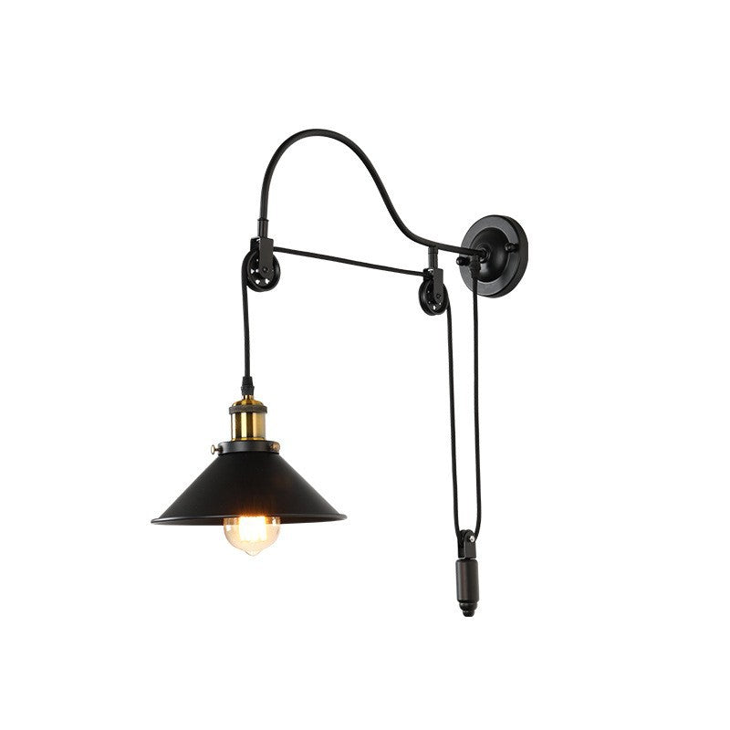 Retro Industrial Wrought Iron Pulley Wall Sconce Lamp