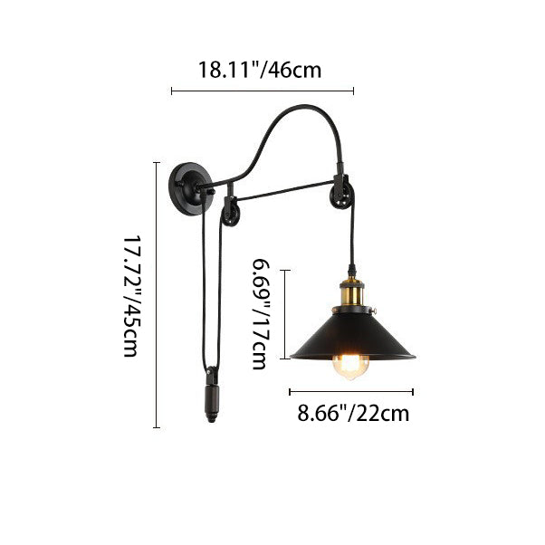 Retro Industrial Wrought Iron Pulley Wall Sconce Lamp