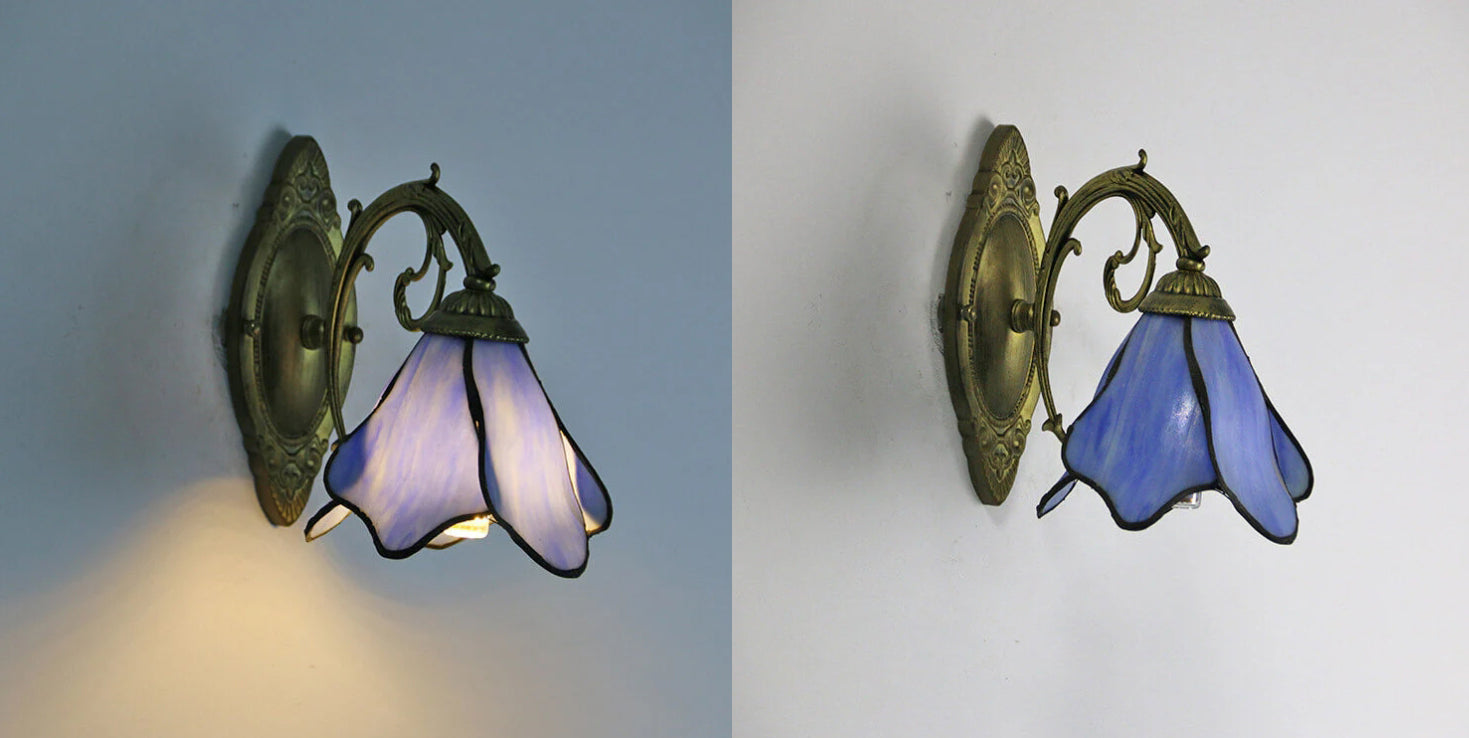 Vintage Tiffany Petals Stained Glass Wall Sconce Lamp - Elegant Lighting Fixture, Art Deco Style, Home Decor, Unique Wall Light