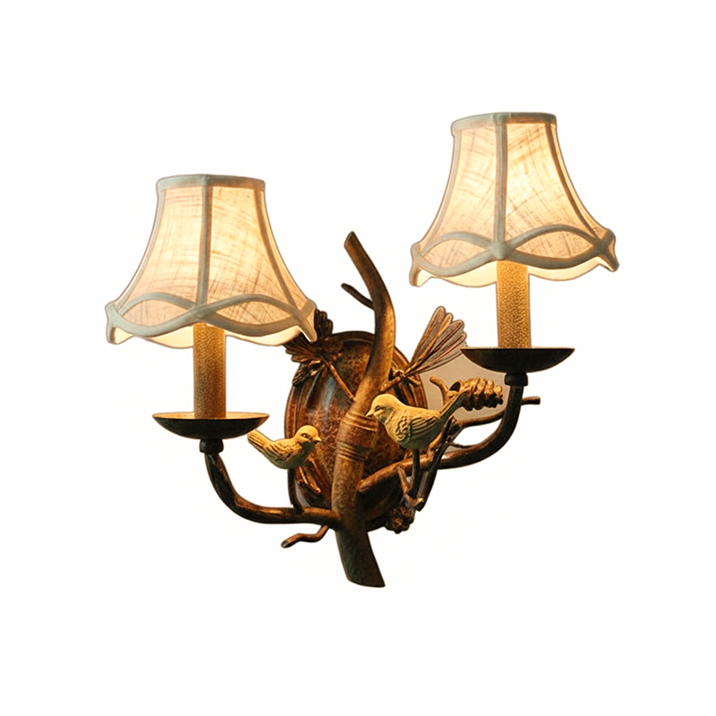 Vintage Fabric Bird Pinecone Resin Wall Sconce Lamp 1/2 Light