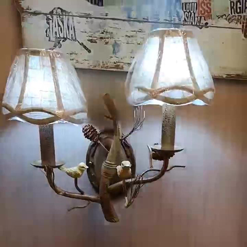 Vintage Fabric Bird Pinecone Resin Wall Sconce Lamp 1/2 Light