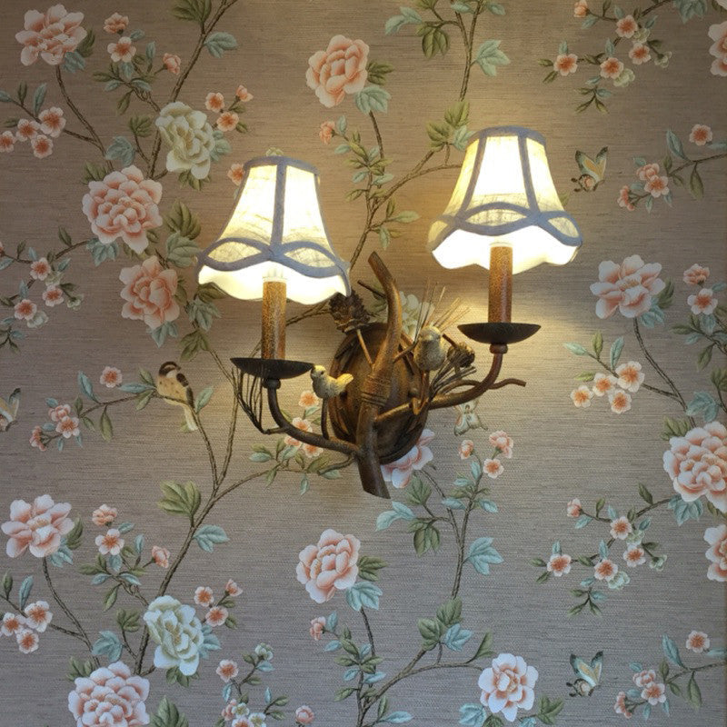 Vintage Fabric Bird Pinecone Resin Wall Sconce Lamp 1/2 Light