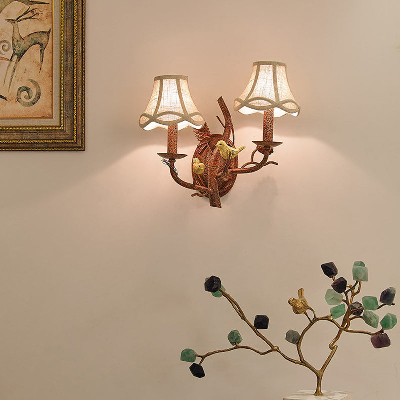 Vintage Fabric Bird Pinecone Resin Wall Sconce Lamp 1/2 Light